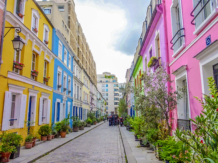 Rue Cremieux Parijs, meest kleurrijke straat van Parijs, gekleurde huizen