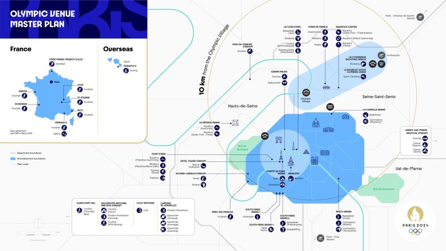 waar zijn de olympische spelen in Parijs 2024 kaart plattegrond