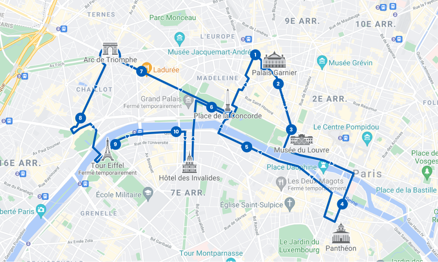plattegrond hop on hop off bus Parijs