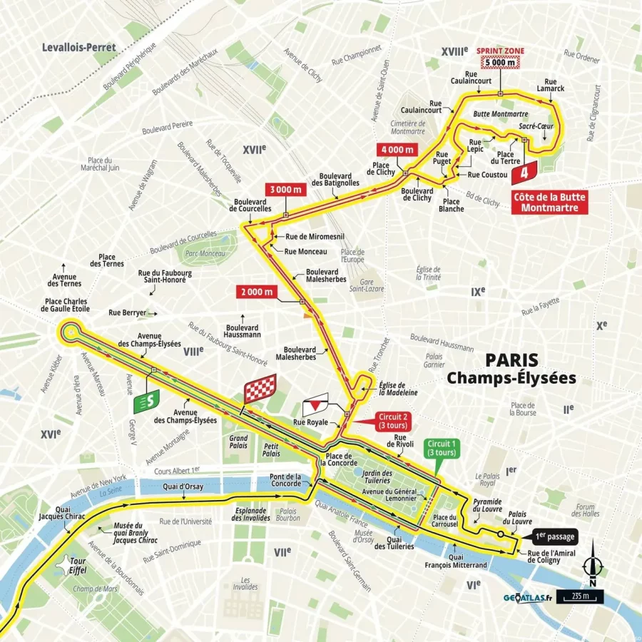 route tour de france parijs